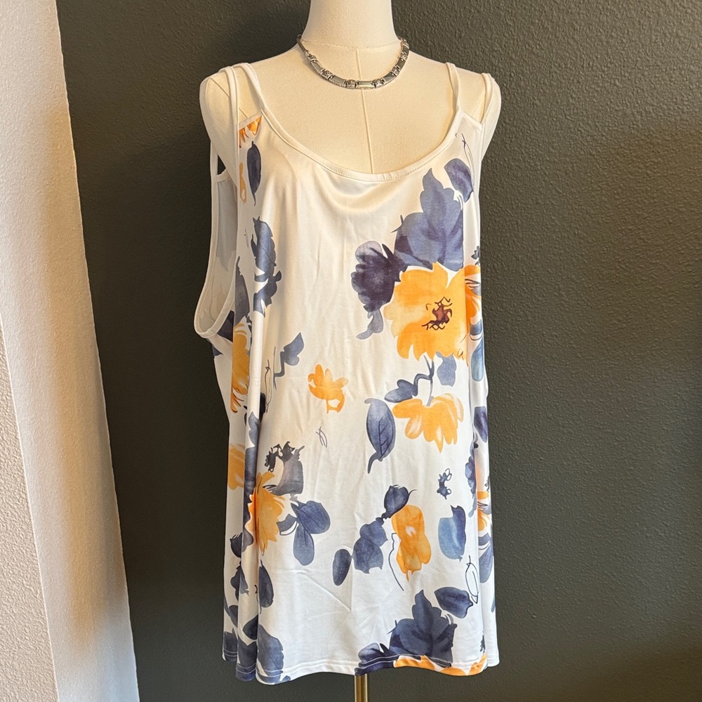 Floral Sleeveless Women's Top - White, Blue, Yellow